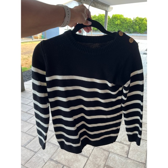Unbranded Sweaters - Black White Striped Nautical Preppy Knit Sweater Crew Neck M
